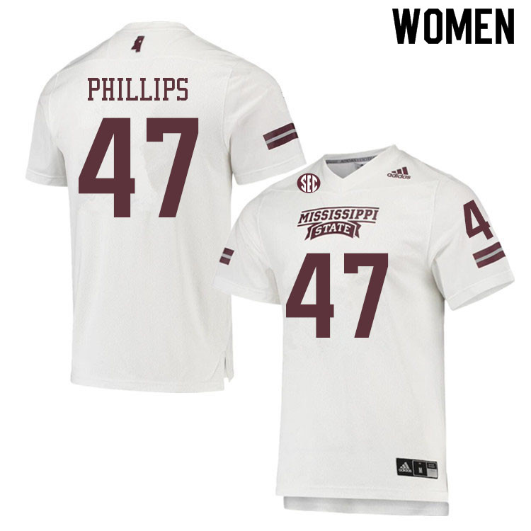 Women #47 Tre Phillips Mississippi State Bulldogs College Football Jerseys Sale-White - Click Image to Close